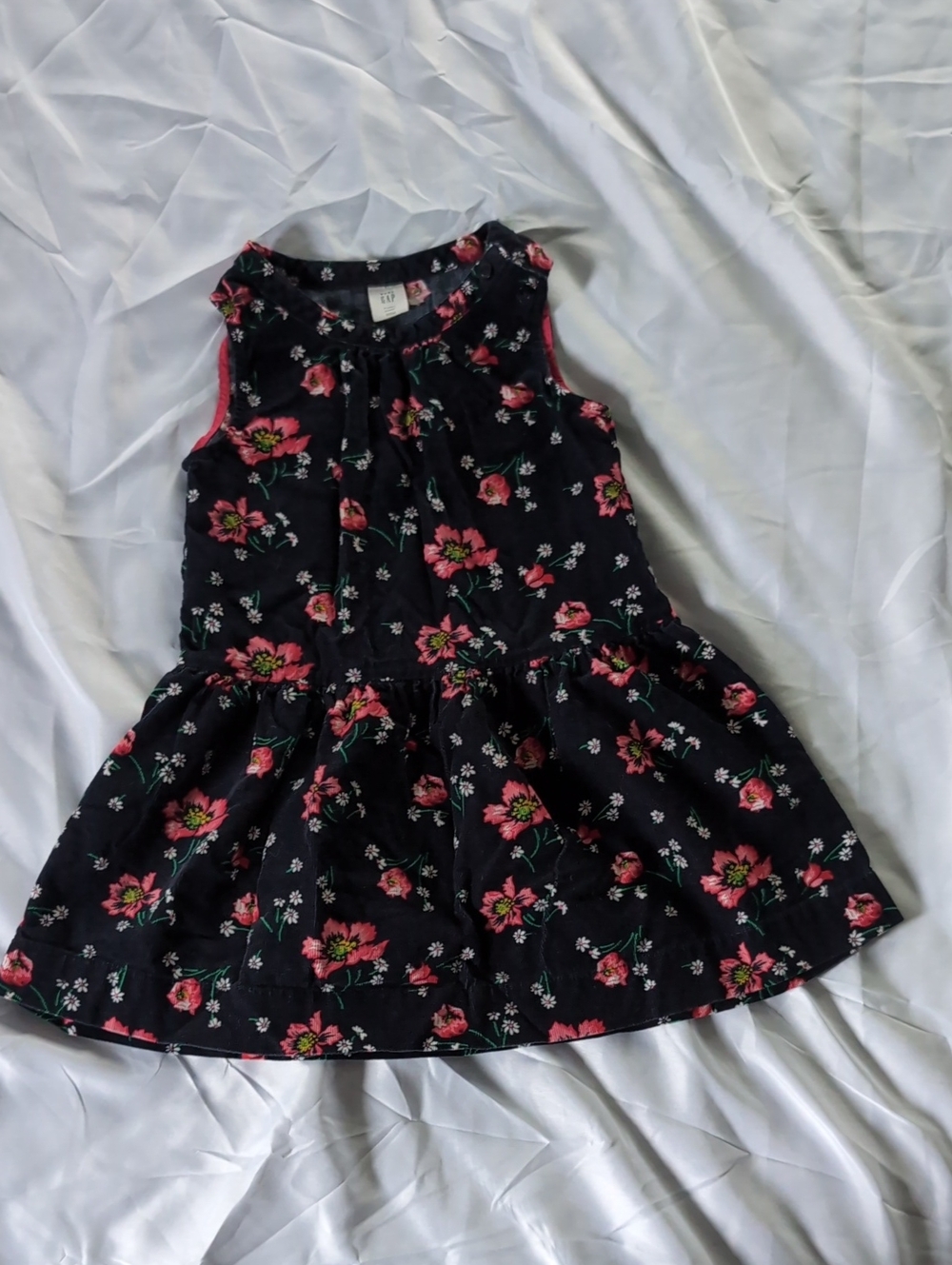 GAP Navy Sleeveless Corduroy Floral Dress with Pink Flowers